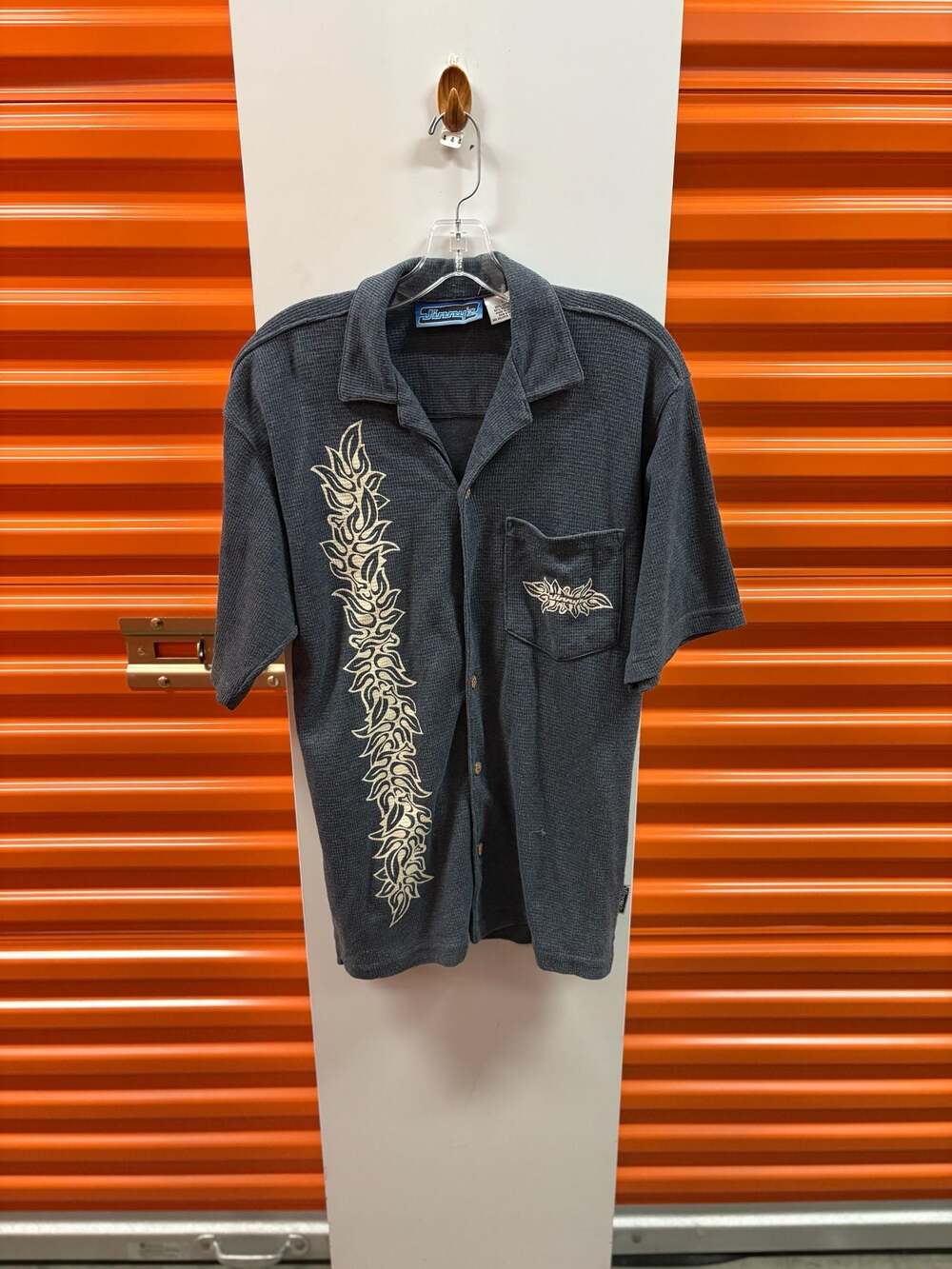Vintage Jimmy'z Waffle Knit Tribal Embroidered Camp Shirt